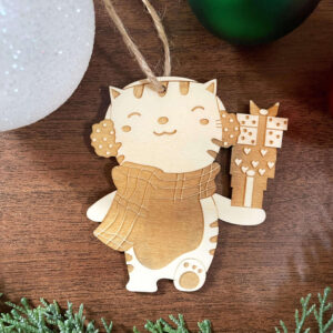 Vianočná drevená ozdôbka - vianočná mačička
