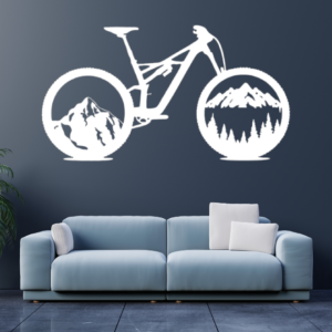 Originálny obraz bicykla, ktorého predné koleso tvorí les s horami a zadné iba majestátna hora. Minimalistický a moderný dizajn dodá interiéru jedinečný vizuálny efekt