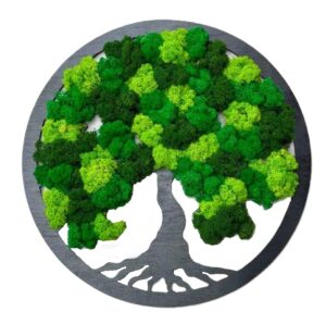 Machový obraz - strom lišajník je jedinečný prírodný doplnok, ktorý do vášho interiéru prinesie harmóniu a pokoj. Vyrobený z prírodného stabilizovaného machu a lišajníka, tento obraz si zachováva svoju sviežu krásu bez potreby údržby. Symbol stromu života prinesie do vášho domova pozitívnu energiu a vyváženosť. Ideálny pre moderné aj prírodne ladené priestory, tento obraz vytvára upokojujúcu atmosféru bez náročnej starostlivosti.