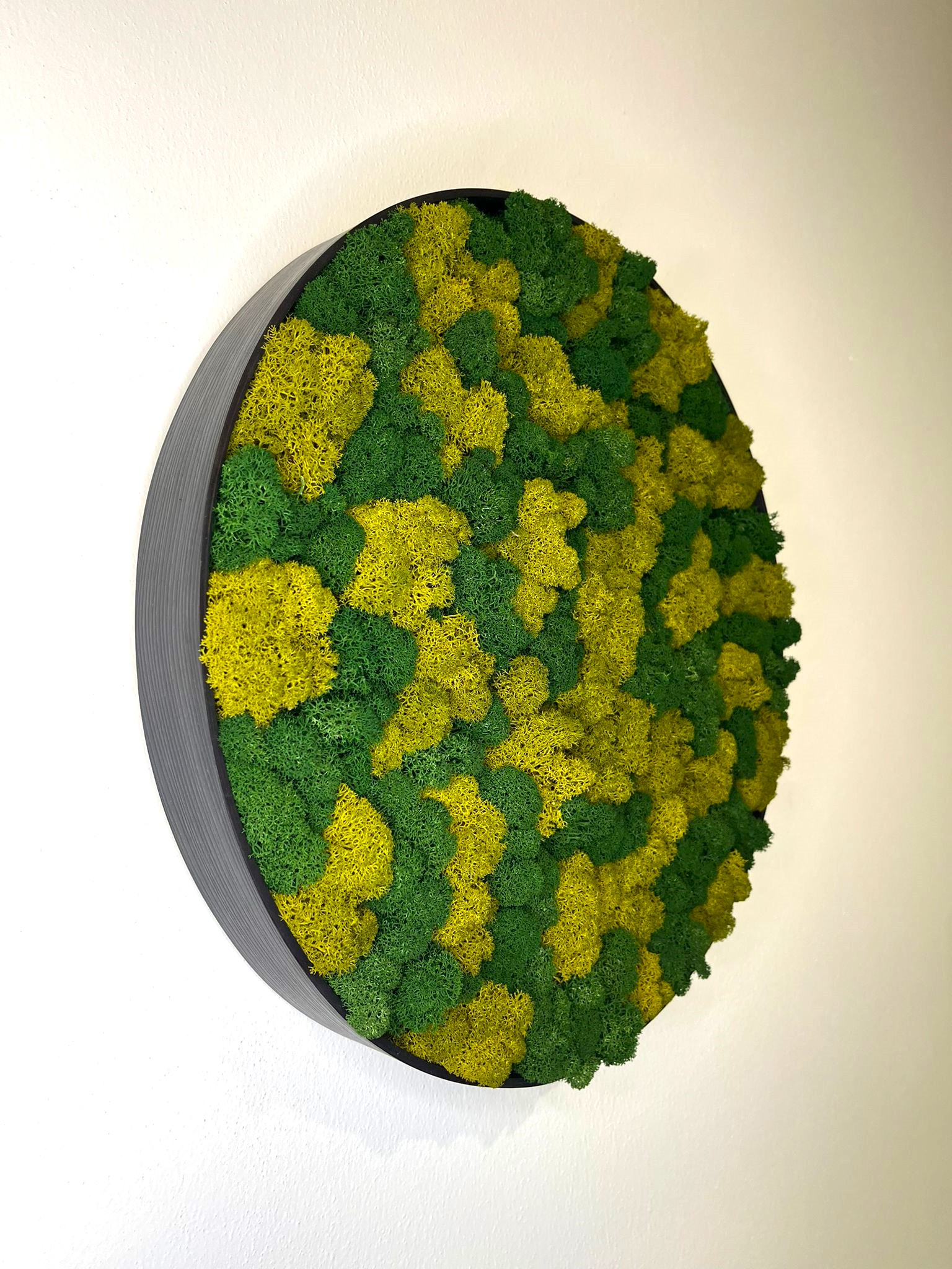 Kruh lišajník mix dark prináša do priestoru nielen vizuálnu krásu, ale aj pokoj, prírodnú harmóniu a výnimočnú atmosféru, ktorá nikdy nevybledne.