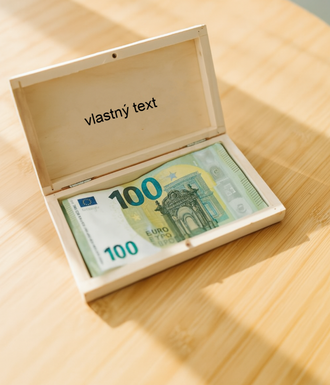 Drevená krabička na peniaze z borovicového dreva – elegantný a originálny spôsob, ako darovať finančný dar s vkusom a prírodným štýlom.