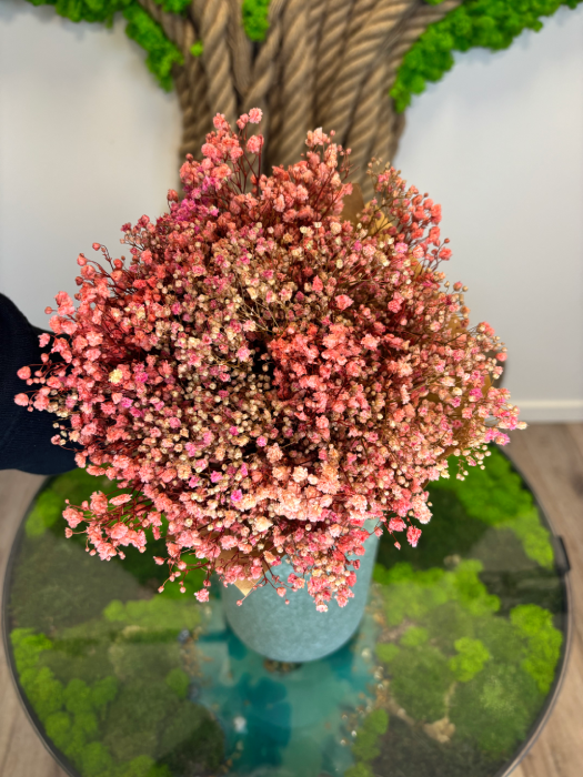 Stabilizovaná kytica z gypsophily, ktorá si zachováva svoju krásu bez potreby starostlivosti. Dostupná v rôznych farebných kombináciách aj ako jednofarebná verzia.